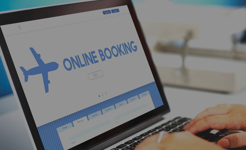 Online booking traveling plane flight concept